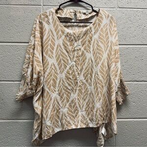 Entro Tan & Ivory Leaf Print Boho Breezy Blouse – Women’s Size M